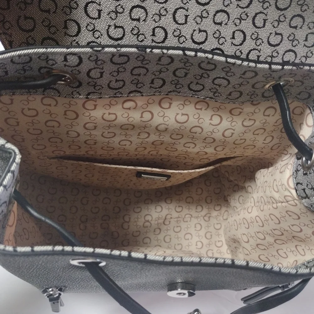 GUESS Rhett Flap Logo Print Drawstring Backpack Bag Handbag NWOT